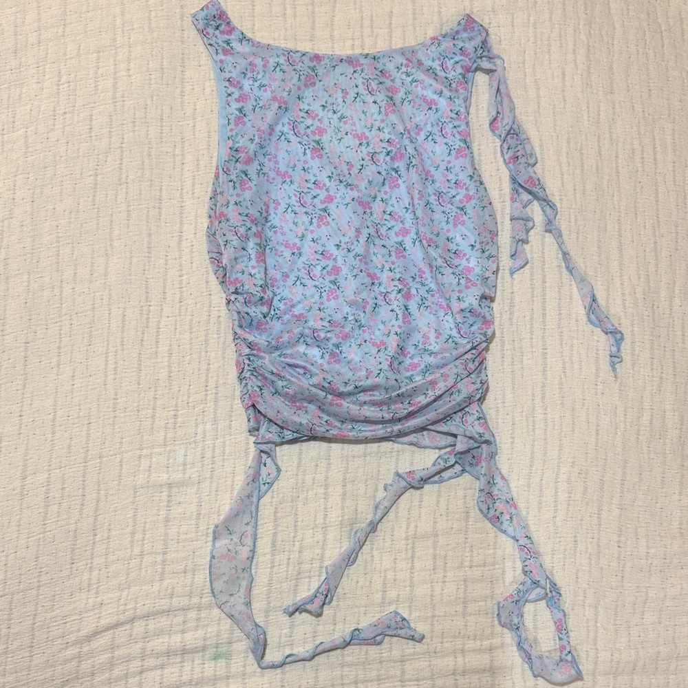 Lush Floral Tank Top - Light Blue and Pink